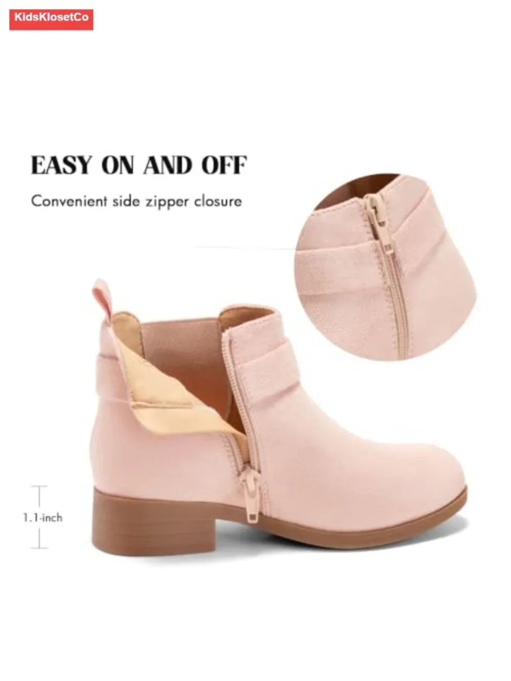Girls Ankle Boots Chunky Low Heel Chelsea Zipper Faux Suede Booties